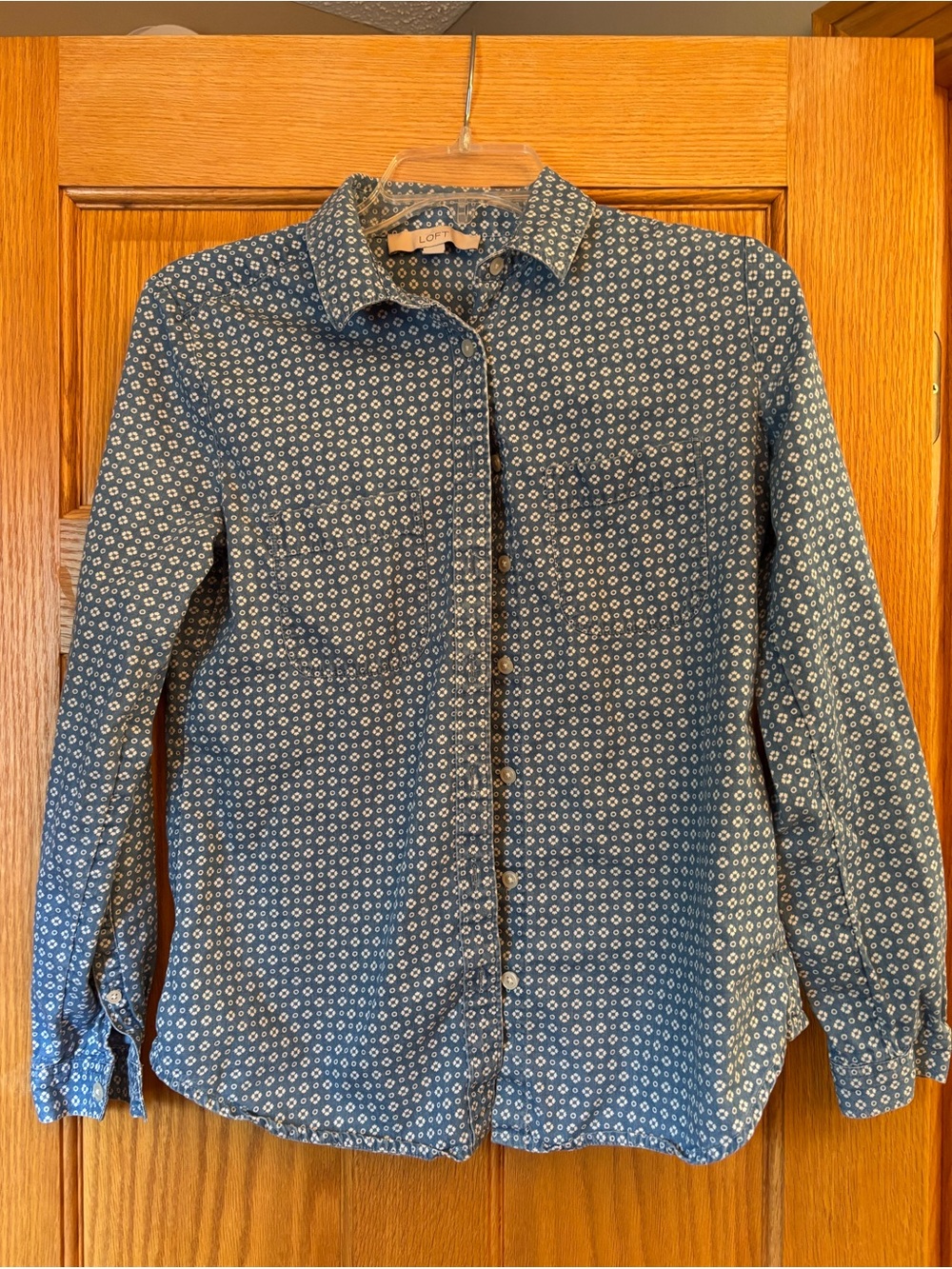 LOFT Navy Blue Floral Button-Down Shirt